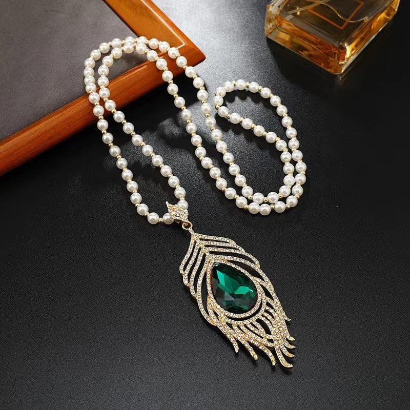 Korean Style Versatile Fashion Flower Sweater Chain Autumn And Winter Accessories Long Necklace Women's High-End Cat's Eye Pendant Camellia