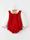 Girls Christmas Tree Embroidered Cotton Top & Corduroy Romper Set