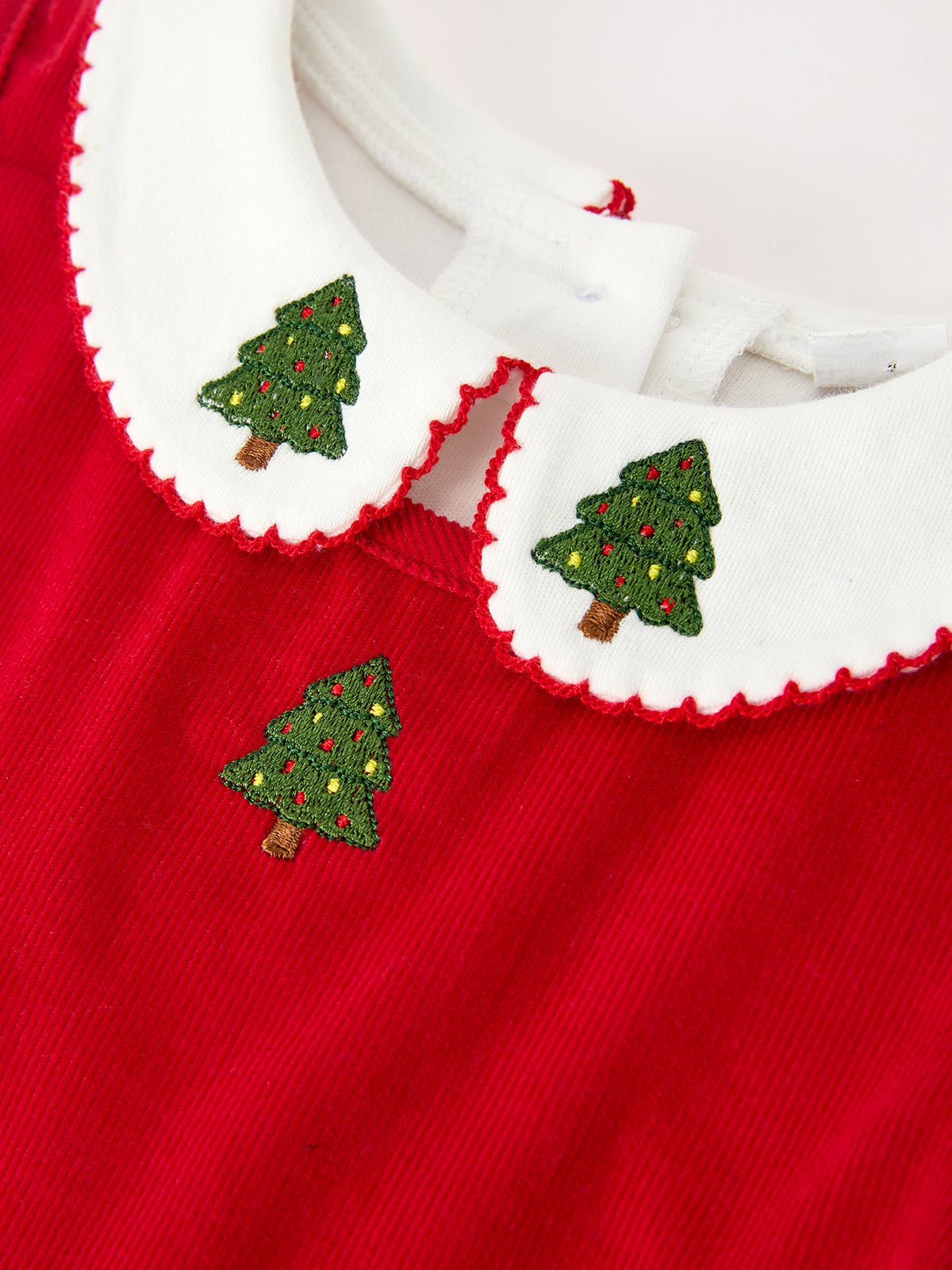 Girls Christmas Tree Embroidered Cotton Top & Corduroy Romper Set