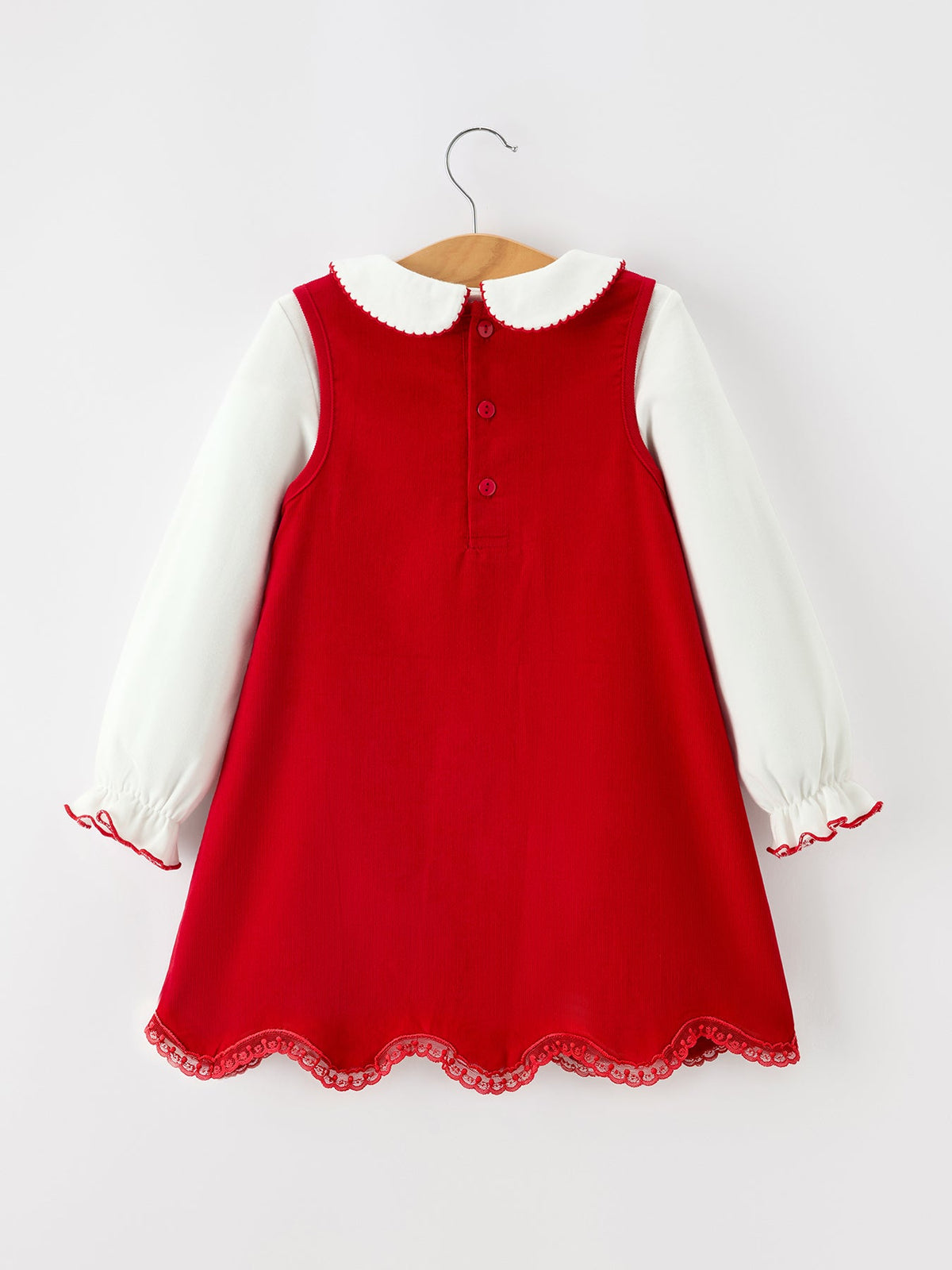 Girls Christmas Tree Embroidered Corduroy Dress & Cotton Top Set
