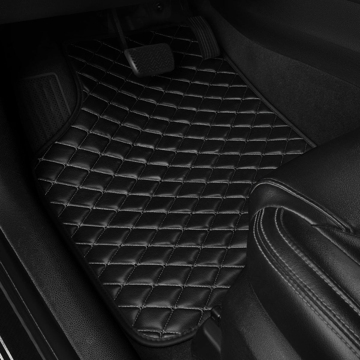 Light Luxury Nordic Minimalist Iamond Stitching Full Set Car Floor Mats, All Season Wear-Resistant Waterproof Anti-Slip Universal Auto Foot Liners For Most Sedans SUV Trucks