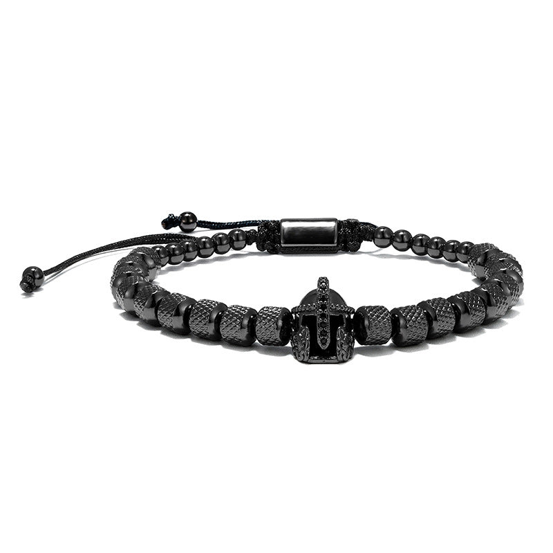 Vintage Knight Helmet Stainless Steel Mesh Woven Bracelet - Men's Punk Biker Chain Link Hand Jewelry Accessory