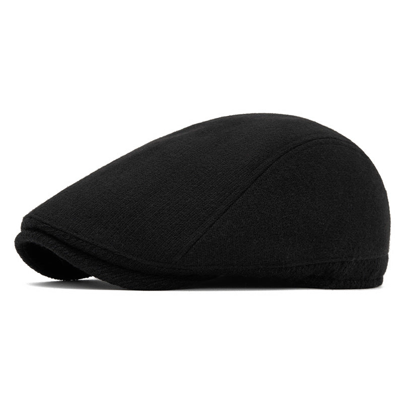 Wool Color-Block Simple Fleece-Lined Warm Retro Newsboy Cap