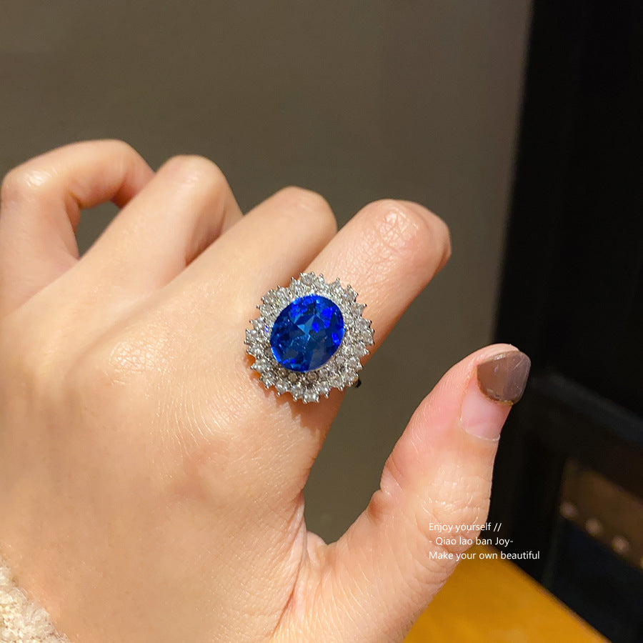 European And American Diamond-encrusted Oval Necklace Fashion Light Luxury Exquisite Earrings High-end Ring Commuter All-match Jewelry Suit Women