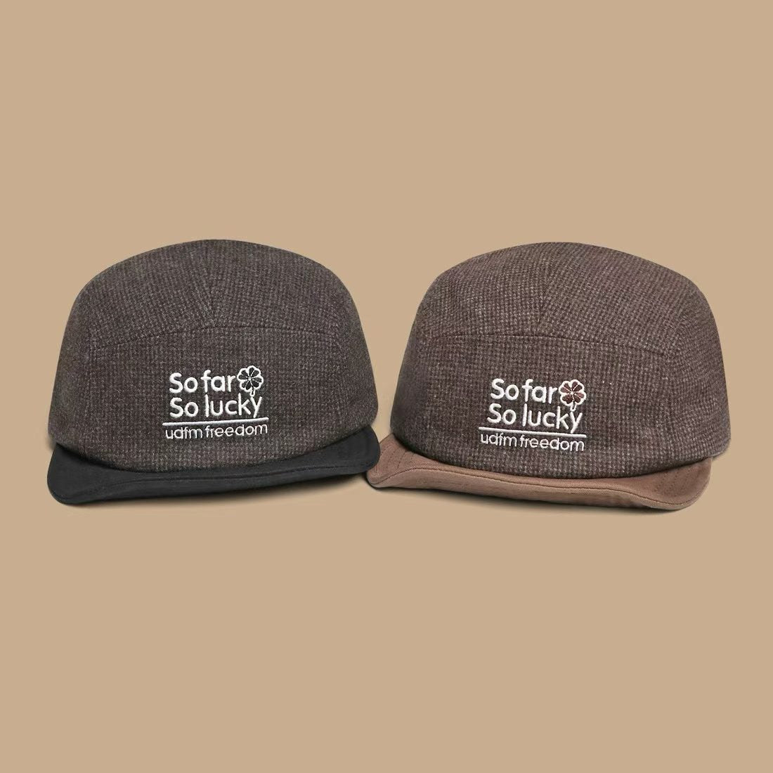 Korean-style Multi-color Lettered Soft Brimmed Baseball Cap For Autumn And Winter, Featuring Retro Small-checkered Pattern. Trendy And Versatile Casual Hat