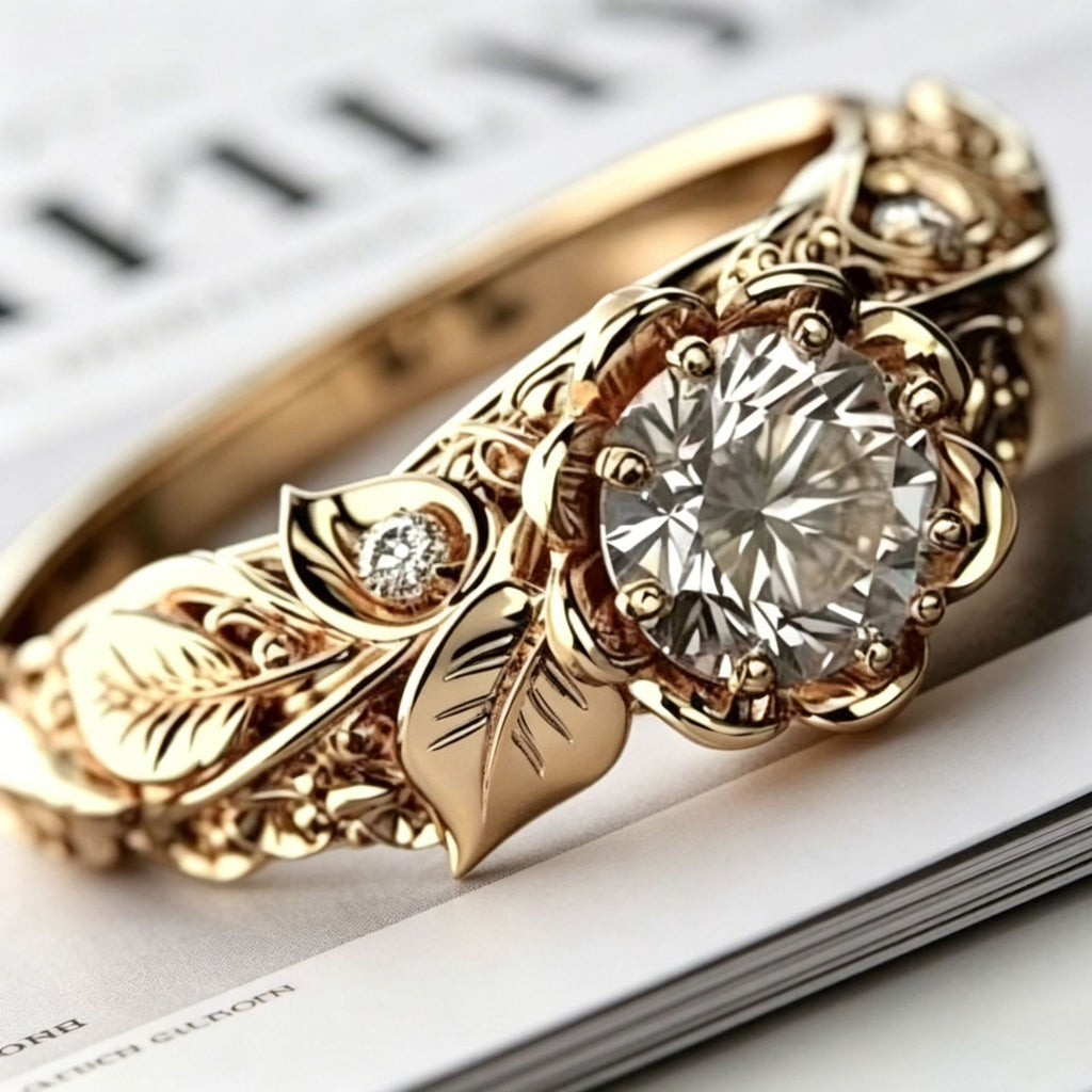 Yanbai Cross-Border Foreign Trade Exquisite Flower And Leaf Ring, Floral Copper Inlaid Zircon Exquisite Jewelry Women's Ring