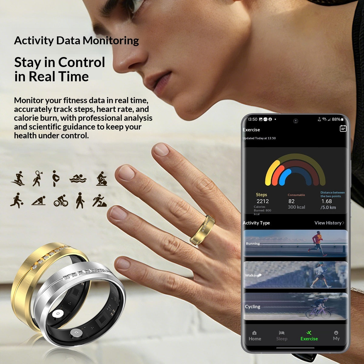 Hr05 Smart Ring Heart Rate, Blood Oxygen, And Sleep Monitoring Call Notifications Sedentary, Hydration, And Vibration Reminders A Tech-enabled Health Ring