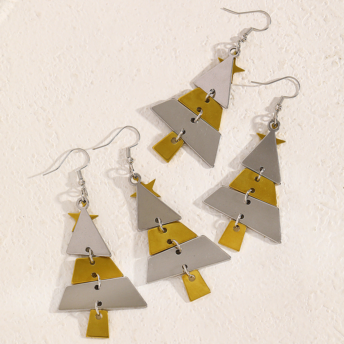 Stainless Steel Christmas Tree Earrings With Splicing Design