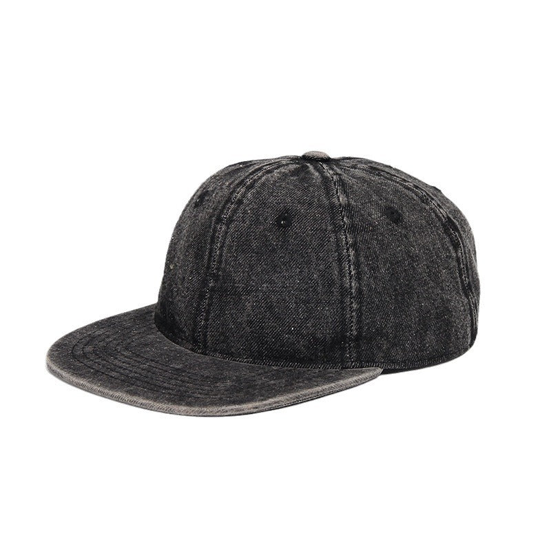 Denim Baseball Cap Washed And Distressed Hip-hop Style Soft-crown Six-panel Flat-brim Hat
