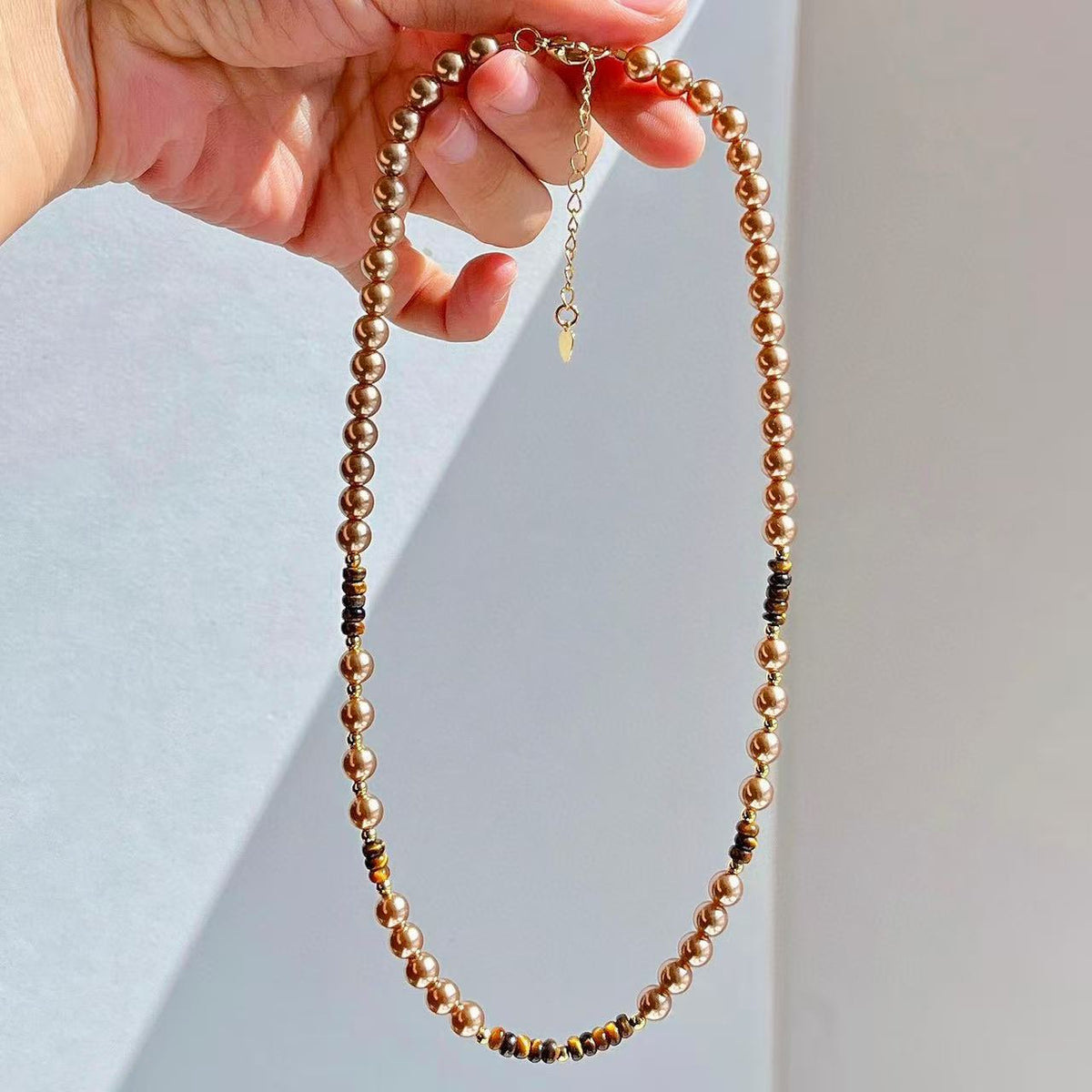 Autumn And Winter Maillard Style Natural Tiger Eye Stone Design Starry Crystal Clavicle Chain Necklace Guaranteed Authenticity And Re-Inspection