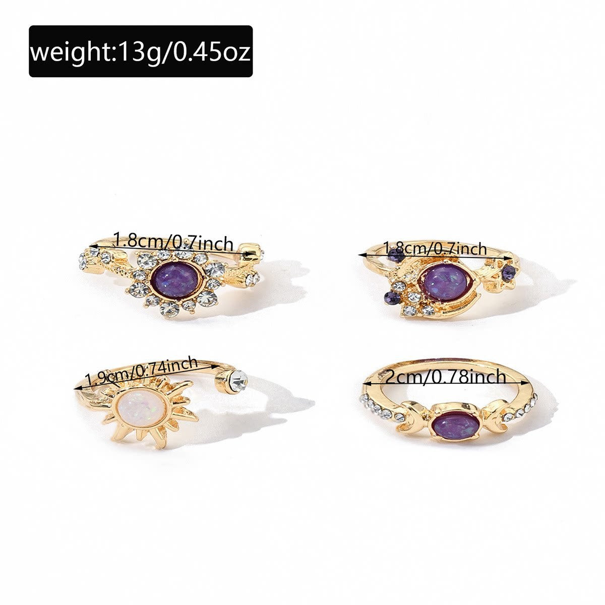 French-style, Retro, Mysterious, And Dreamy Purple Sun And Moon Ring Set, Exuding An Elegant, Luxurious, And High-end Vibe