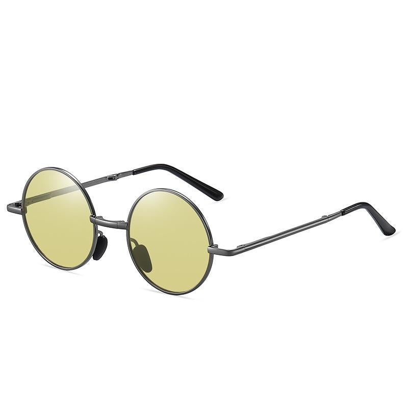 Womens Fashionable Round-frame Polarized Foldable Metal Sunglasses