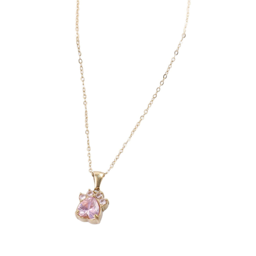 18K Gold-plated Cartoon Cat Claw Pendant Necklace With Colorful Heart-shaped Zircon Stones