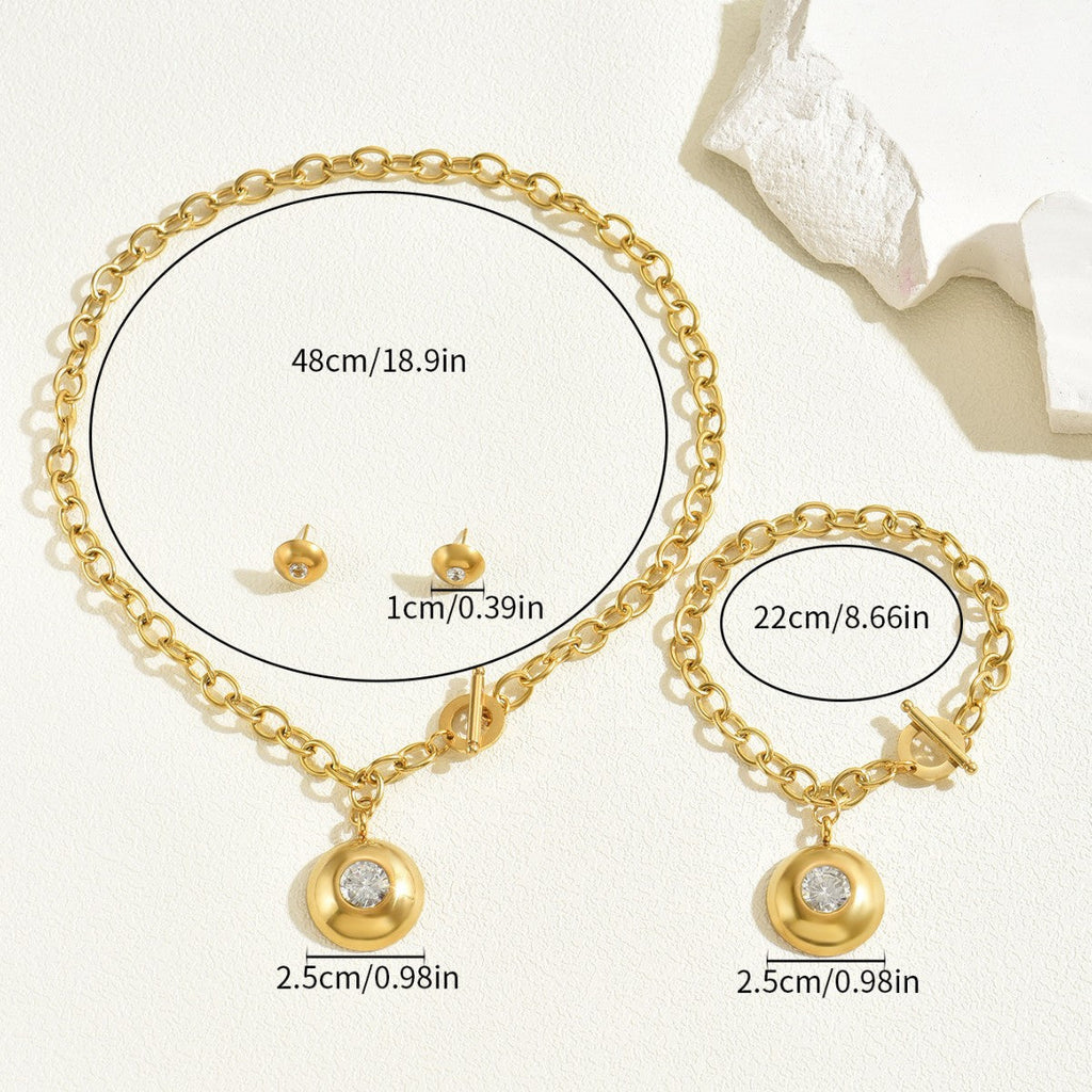 2024 New Ladies European And American Style Earrings Necklace Suit Personality Geometric Ring Set Zircon Design Bracelet Jewelry
