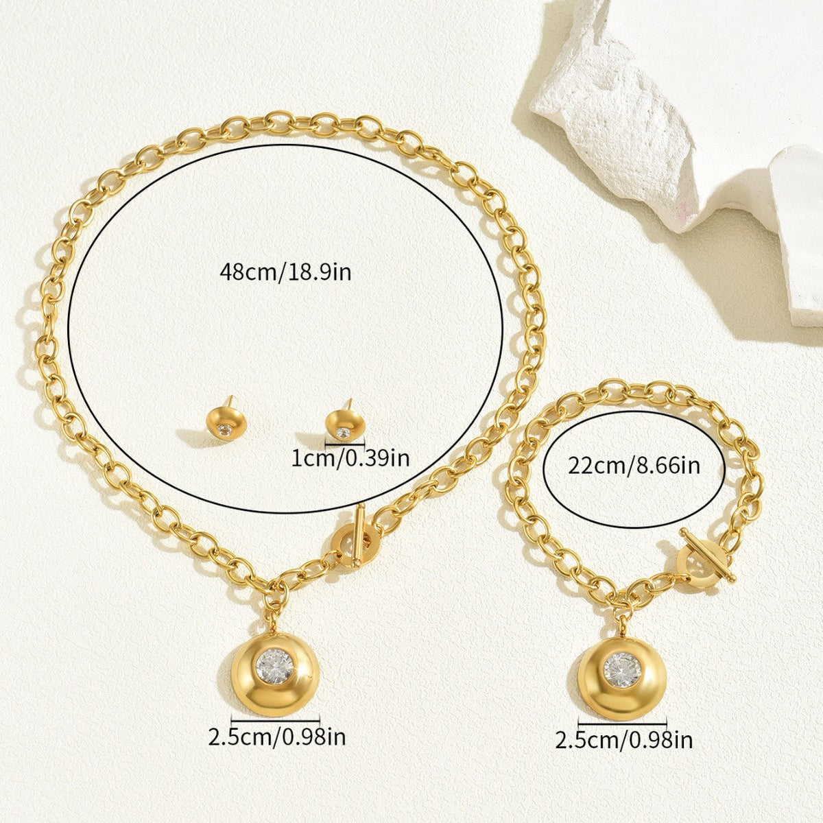 2024 New Ladies European And American Style Earrings Necklace Suit Personality Geometric Ring Set Zircon Design Bracelet Jewelry
