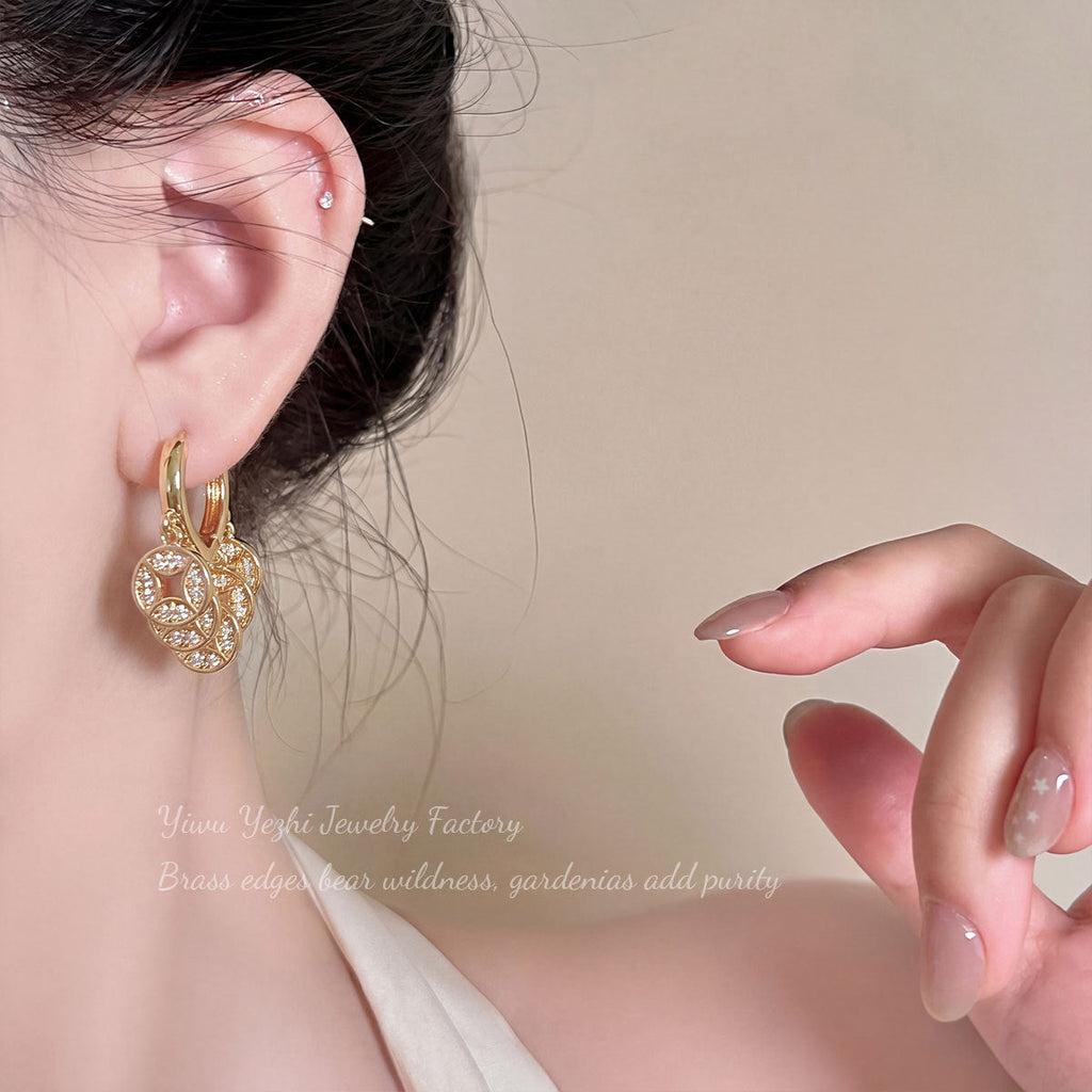 Golden Five Emperors Coin Earrings With Diamonds, Super Sparkling, Chinese Style Retro Wealth-Attracting Coin Earrings, Unique High-End Earrings