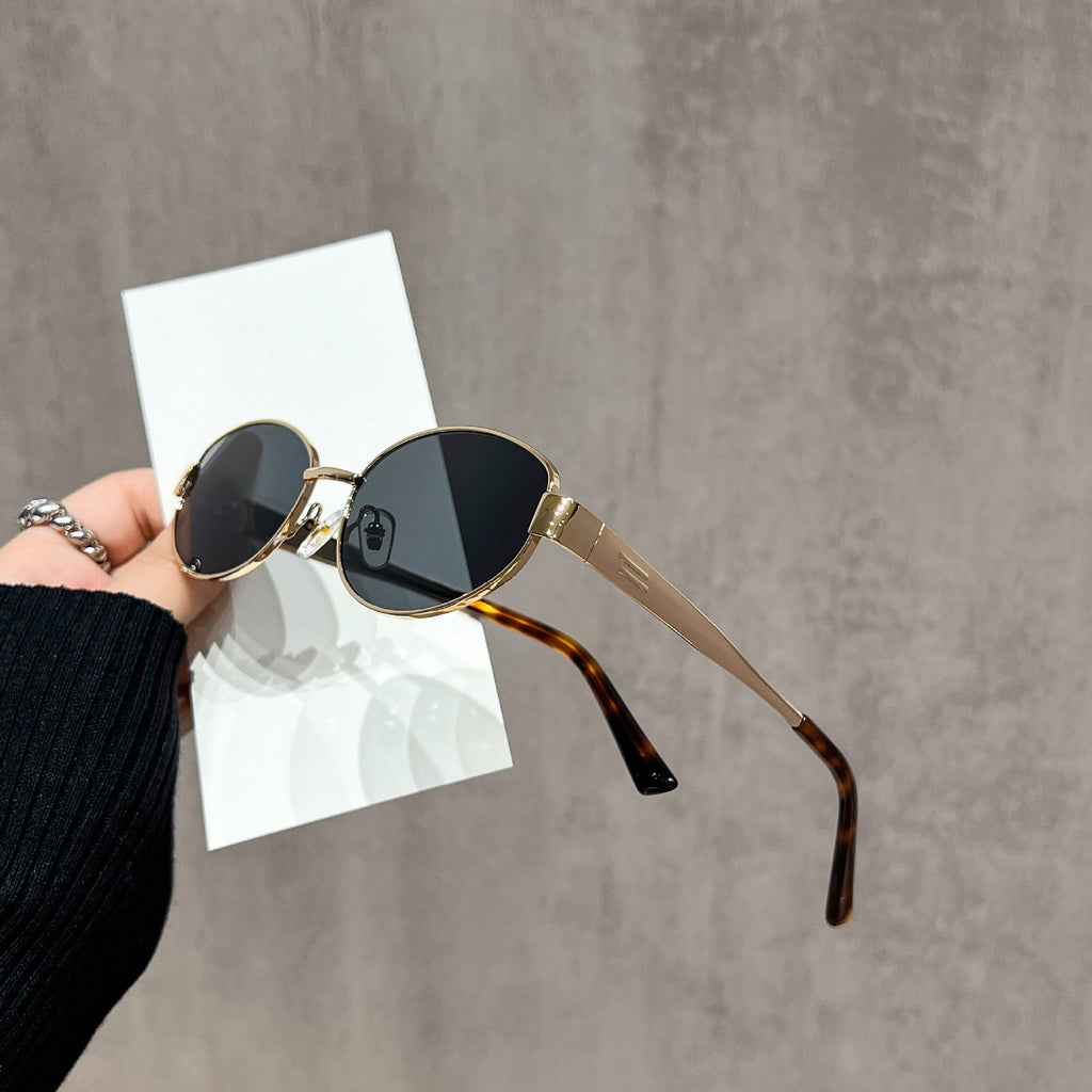 Thousand-Gold Mirror Metal Oval Frame Retro Sunglasses