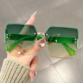 Women Rimless Oversized Square Sunglasses, Frameless Cut Edge Design Gradient Tinted Lenses, UV400 Protection Fashion Statement Eyewear, Lightweight Comfortable Sun Glasses Suitable For Beach Vacation
