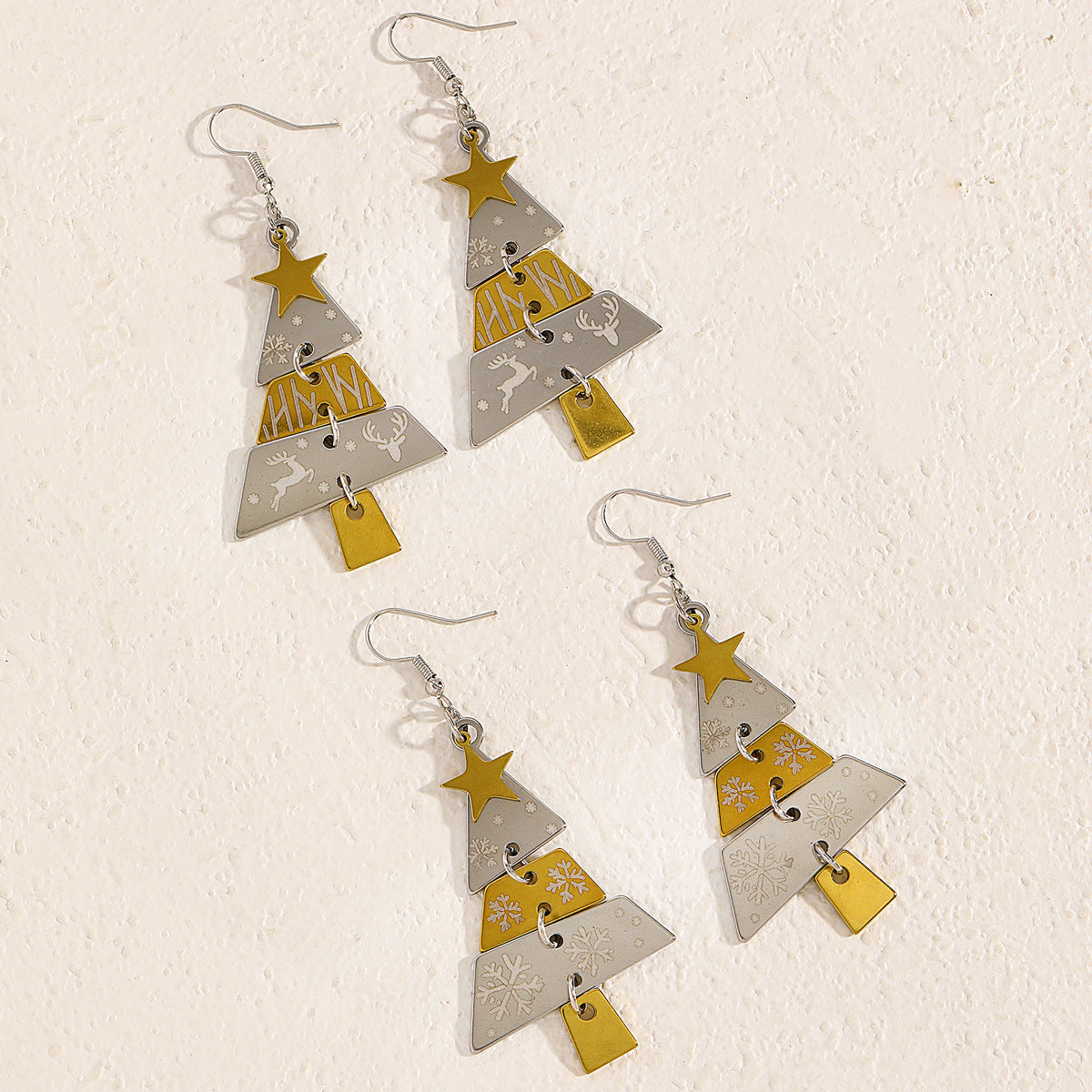 Stainless Steel Christmas Tree Earrings With Splicing Design