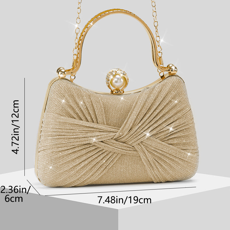 Womens Pleated Shimmering Evening Bag Handbag Crossbody Bag Clutch