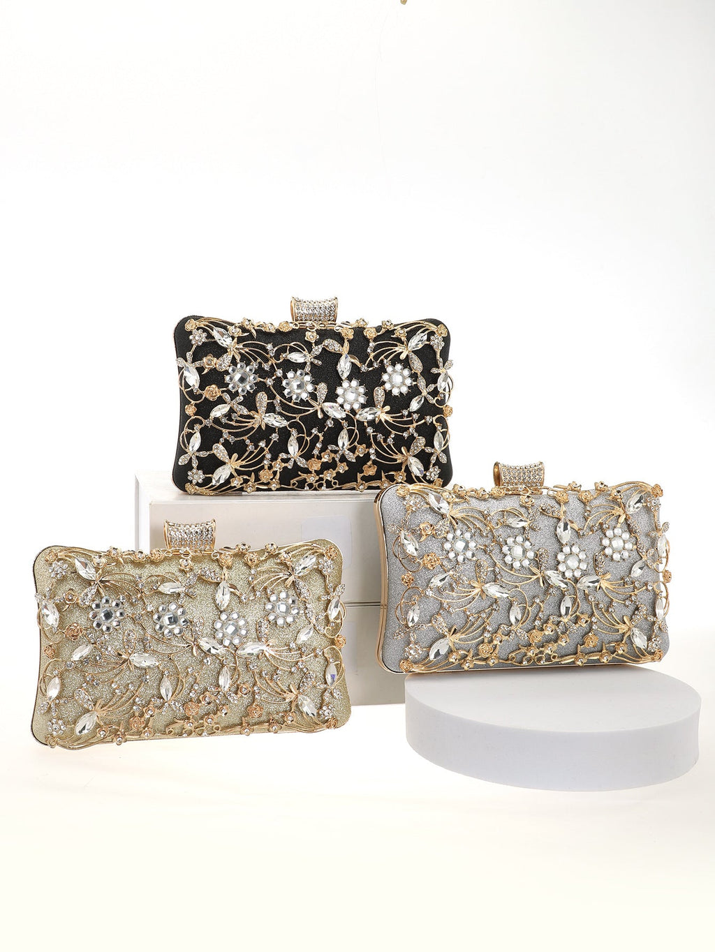Women's Metallic Rhinestone-Studded Evening Clutch  Fashion Party & Banquet Handbag, Versatile Formal Gown Purse, Elegant Clutch For Weddings