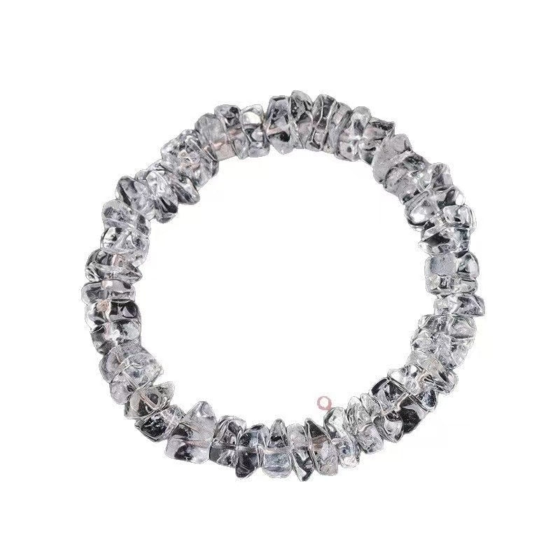 Natural Clear Quartz Chip Bracelet Irregular Faceted Bead Chain Unisex Energy Jewelry
