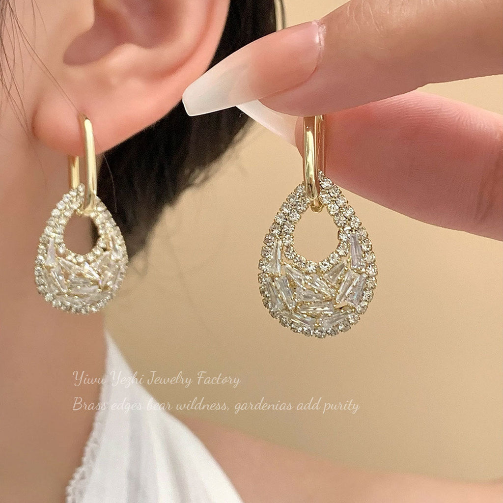 Japanese And Korean Fashion Exquisite High-End Full Zirconia Teardrop Two-Way Earrings For Women Socialite Style Niche Design Earrings