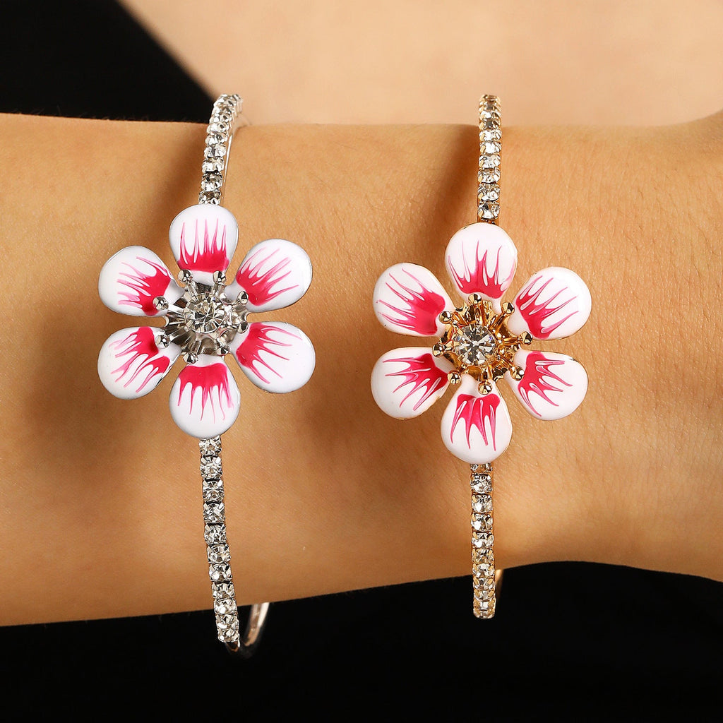 Dripping-oil Flower Open Bracelet For Women Light Luxury Style
