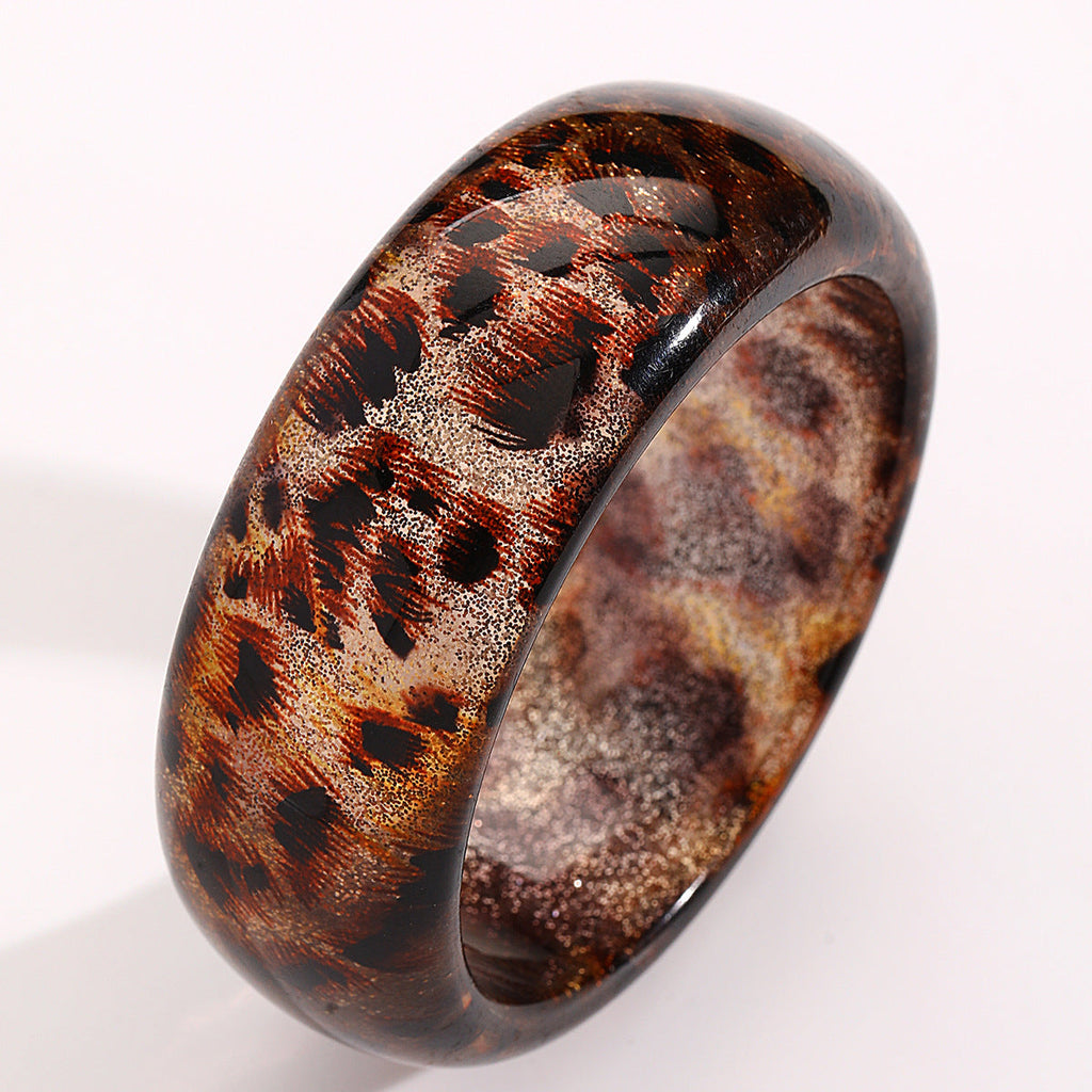 Retro Leopard-print Glitter Resin Wide Bracelet