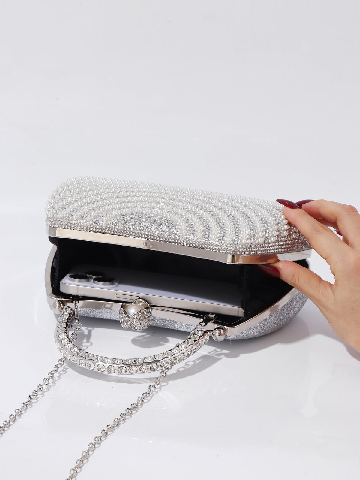 Evening Banquet Clutch With Pearl And Diamond Embellishments