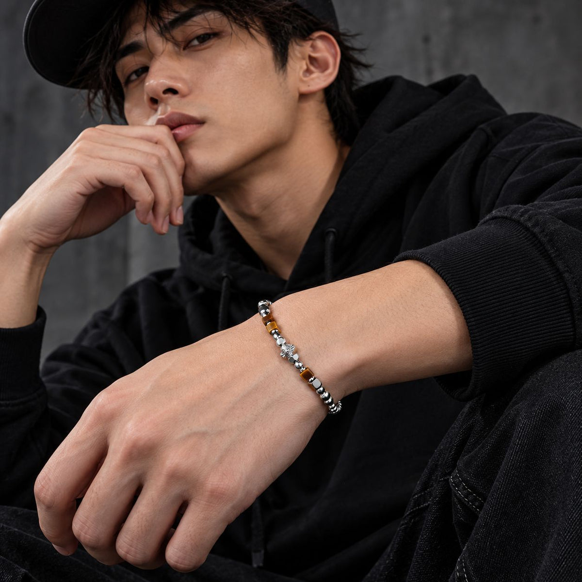 New Chinese Style Faceted Tiger Eye Stone Spliced Broken Silver Bracelet For Men, Hip Hop Luxury High-End Beaded Bracelet, Fashion Versatile Jewelry
