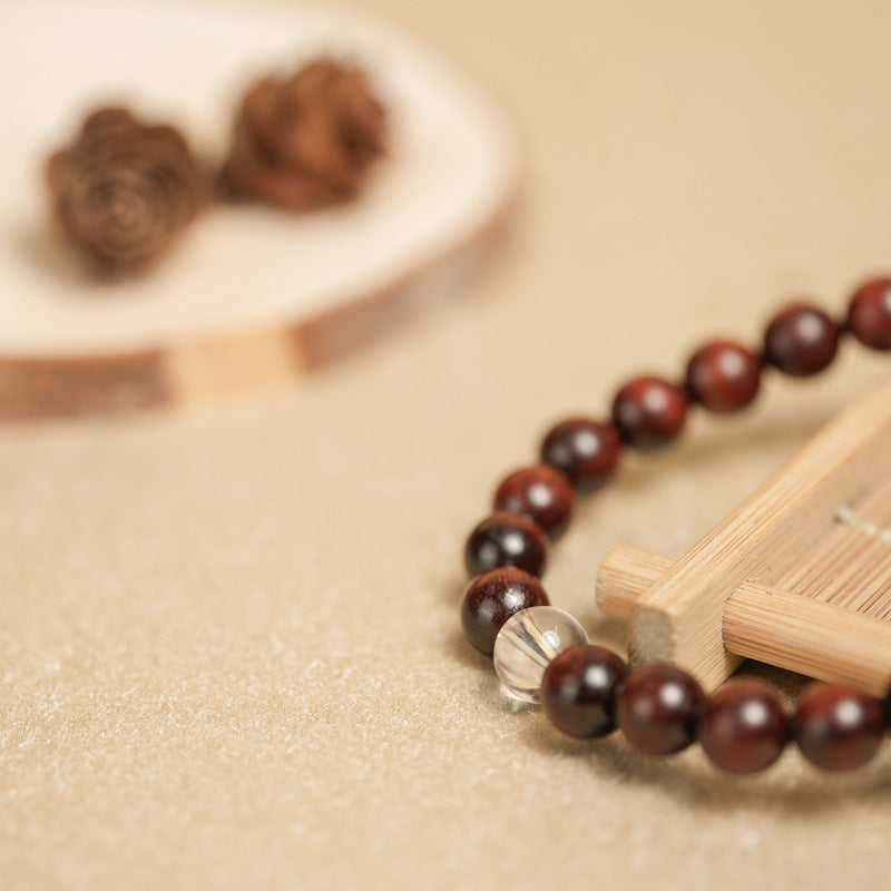 Red Sandalwood White Crystal Bead Bracelet