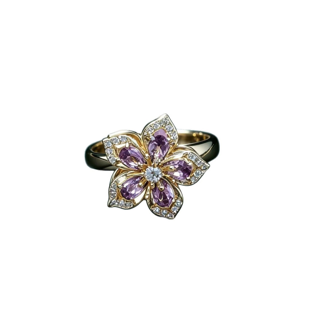 Rotatable Double-Layer Flower Bear Ring