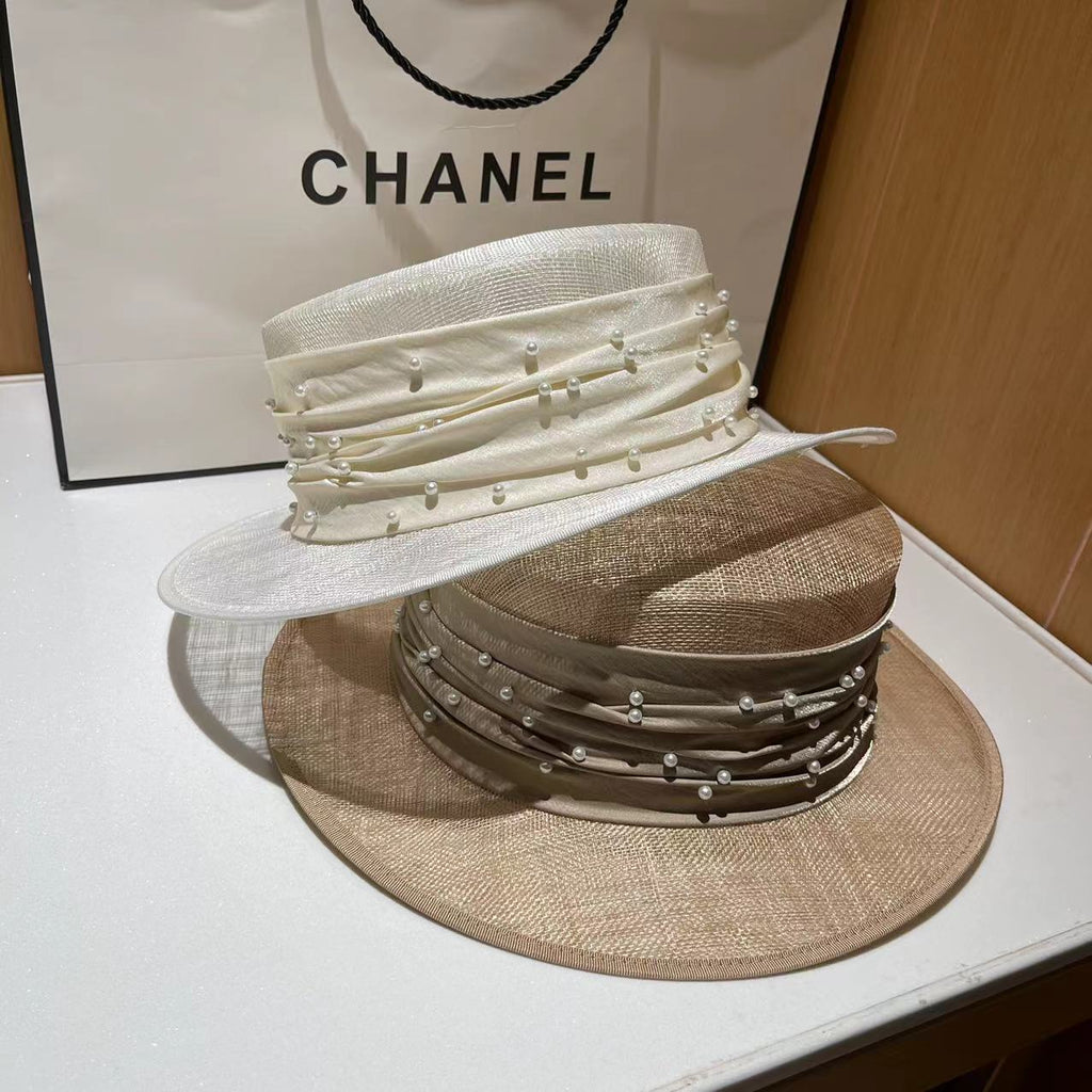 French Elegant Pearl Yarn Flat-top Cap