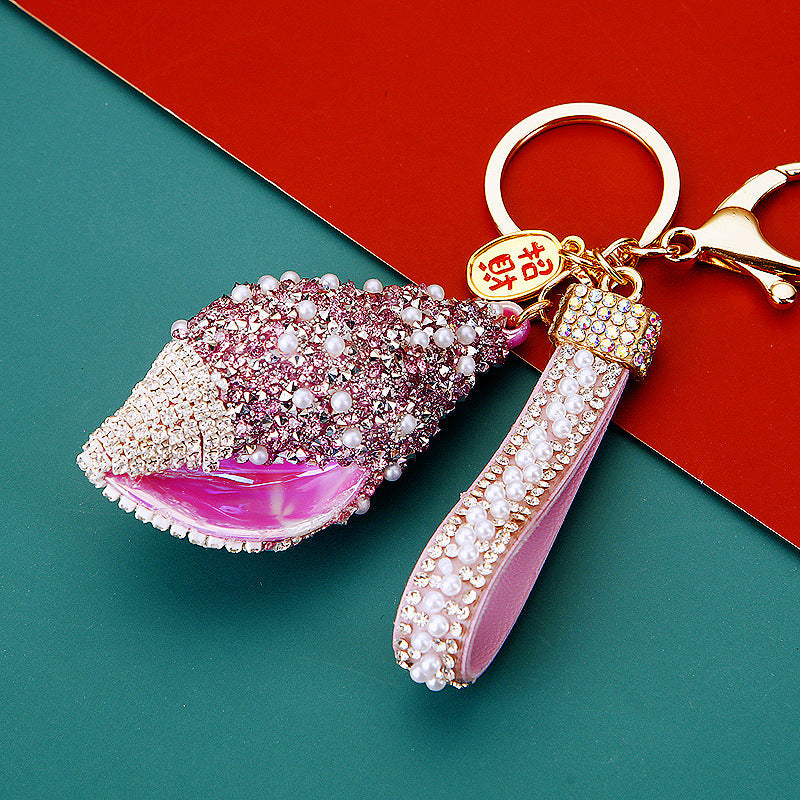 Diamond-encrusted Shell And Pearl Conch Car Keychain