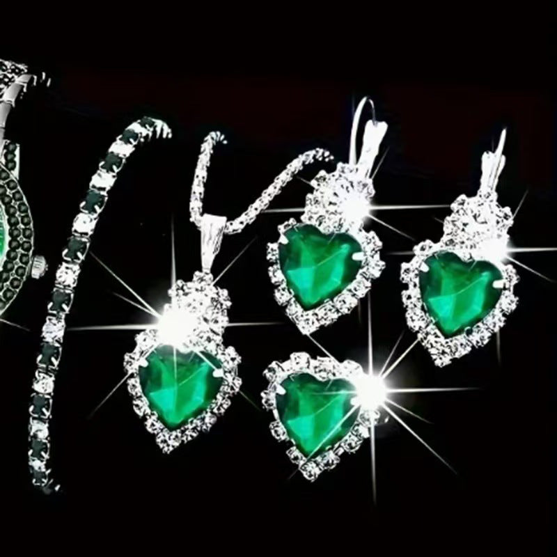 Elegant Diamond-studded Zircon Necklace Earring And Ring Set