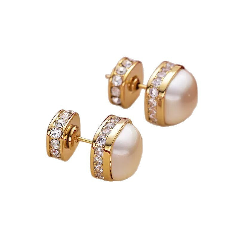 Fashionable And Luxurious Square Pearl Stud Earrings For Women, High-End Micro-Inlaid Elegant Earrings, Compact And Versatile, Unique Ear Accessories