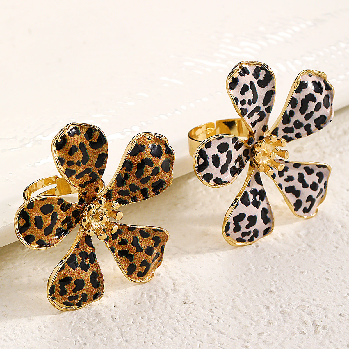 Leopard-print Flower Open Ring Vintage And Adjustable