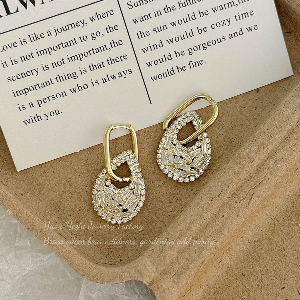 Japanese And Korean Fashion Exquisite High-End Full Zirconia Teardrop Two-Way Earrings For Women Socialite Style Niche Design Earrings
