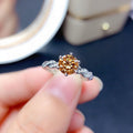 Women 8 Hearts 8 Arrows Champagne Moissanite Open Ring, Full Pave Iced Out Adjustable Simulated Diamond Ring