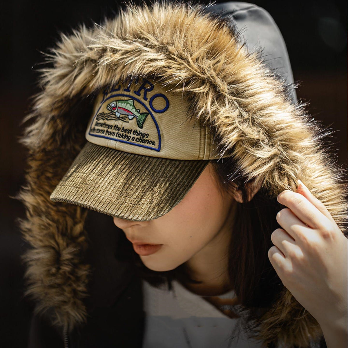 Retro Khaki Corduroy Curved-brim Hard-top Baseball Cap