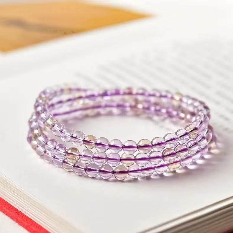 Natural Ametrine Bracelet Two Tone Round Beaded Chain Energy Jewelry For Women
