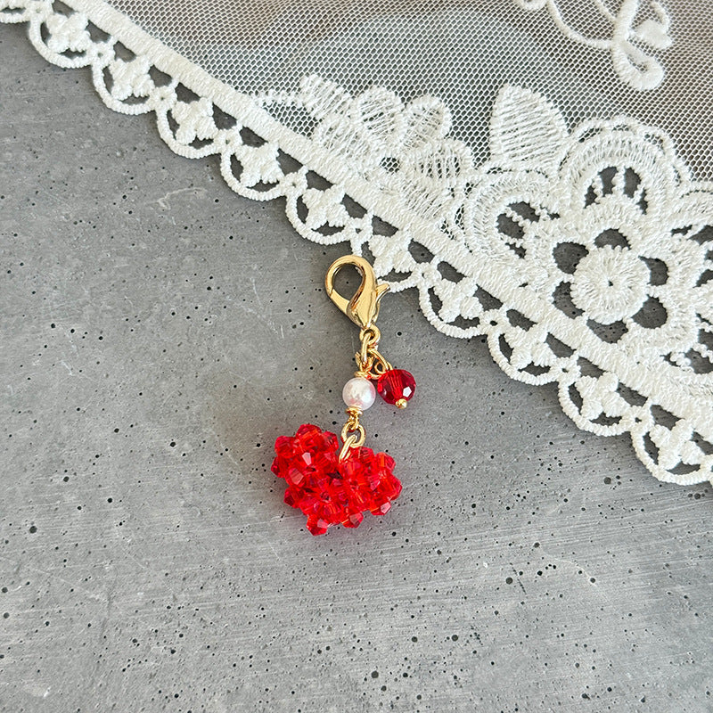 Love-shaped Imitation Crystal And Pearl Purse Charm With Zipper Pull For Womens Bags