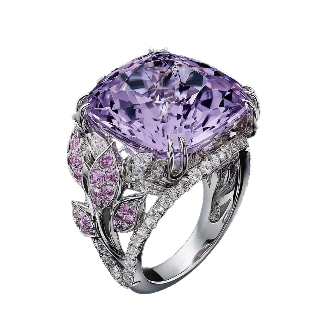 Sanjie European And American Cross-Border New Product Ring, Creative Floral Design, High-End Feel, Women's Purple Diamond Gemstone Ring, Full Diamond Jewelry