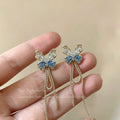 Korean-Style Zircon Hollow Butterfly Tassel Earrings, Light Luxury And High-End Earrings, Exquisite And Sweet Ice-Crystal Ear Accessories