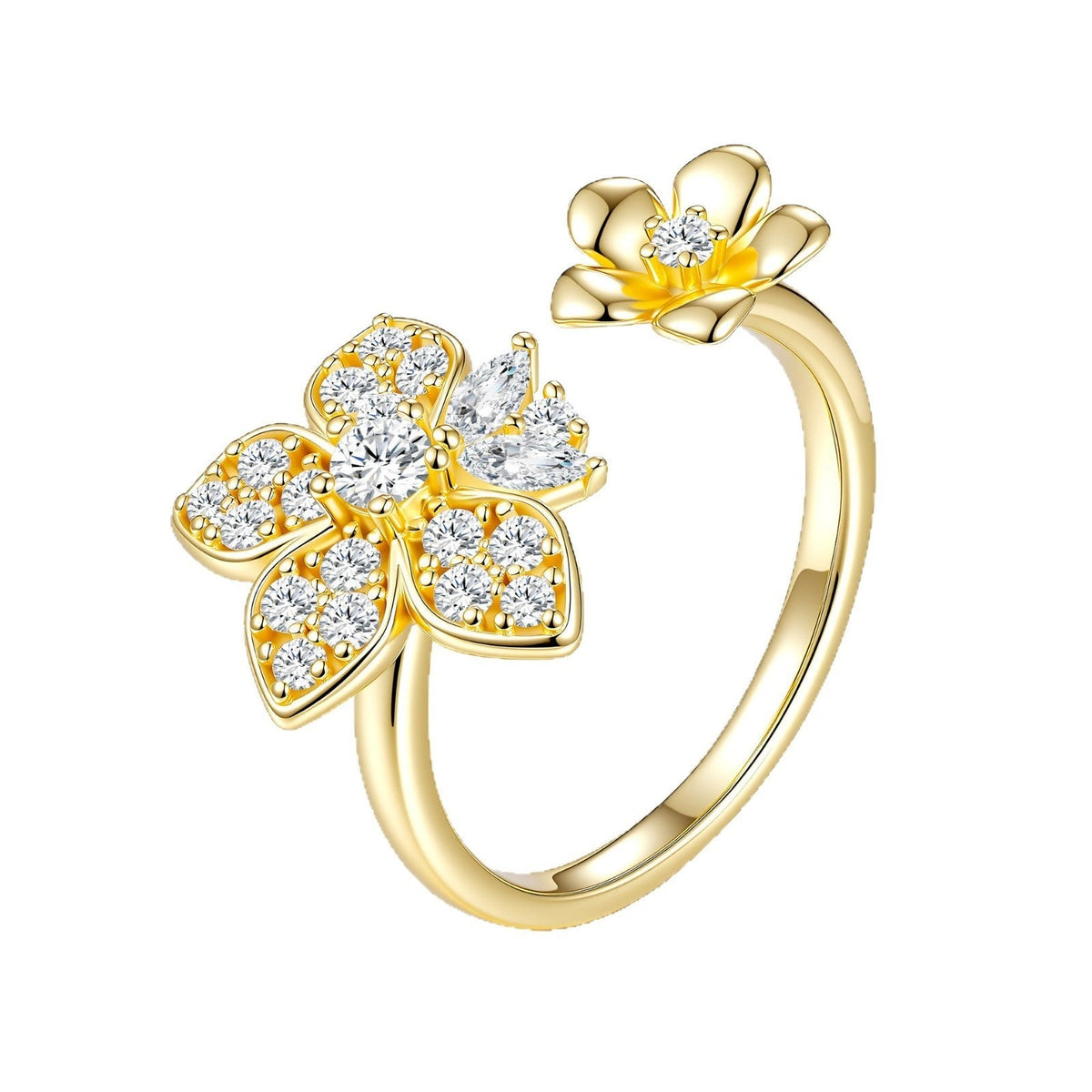 Commuter-style Versatile Diamond-studded Flower Open Ring
