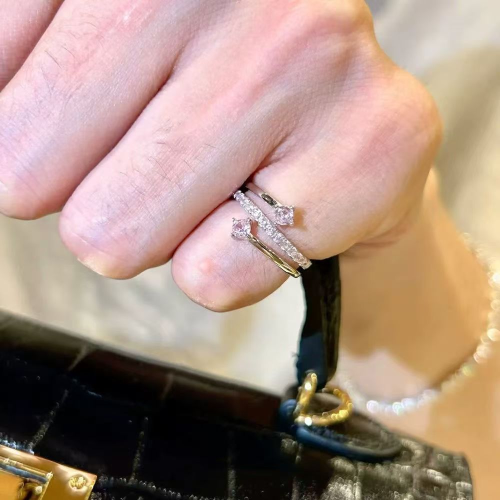 Women Niche Commute Multi-Layer Paved Diamond Ring, Light Luxury Sparkly Adjustable Index & Pinky Ring