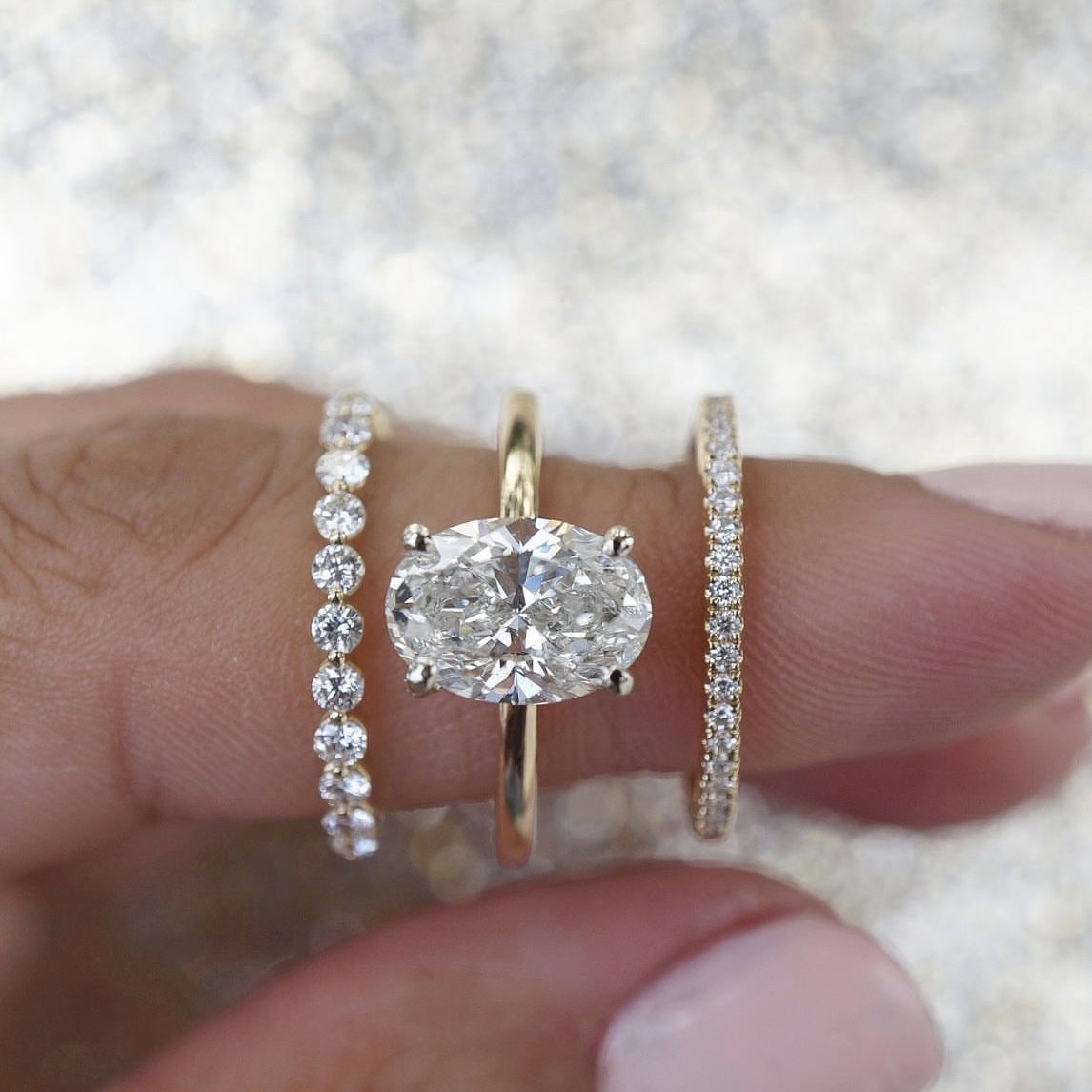 Yiwu Sanjie Manufacturers Wholesale Light Luxury Fashion Joker Zircon Ring Women's Super Flash Diamond Exquisite Three-piece Ring