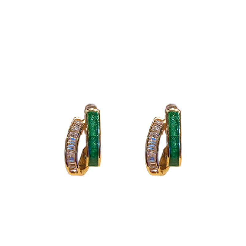 Electroplated Silver Needle Zircon Geometric Earrings