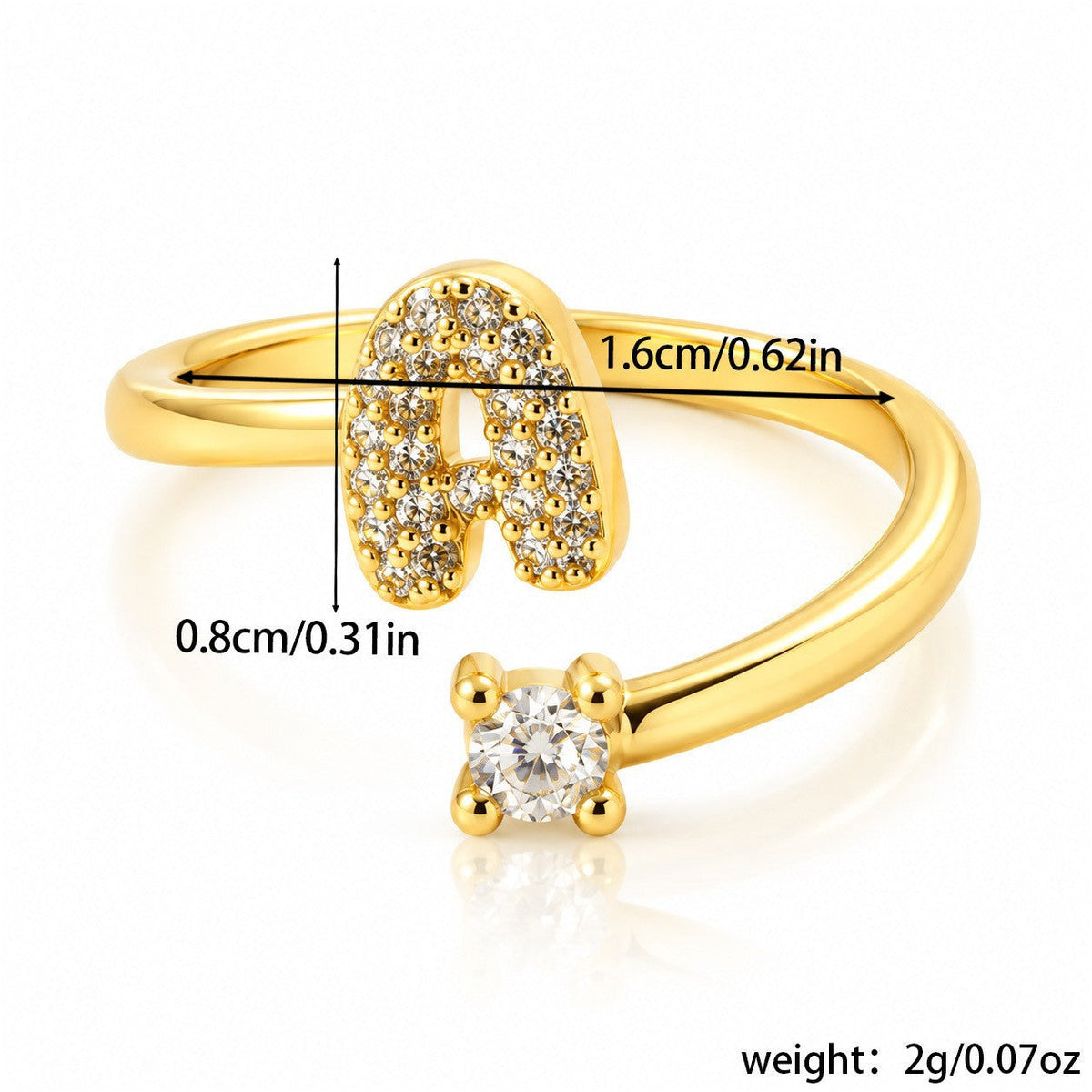 New Arrival Paved Zircon 26 Letters Alphabet Ring, Elegant Fashion High-End Adjustable Open Ring